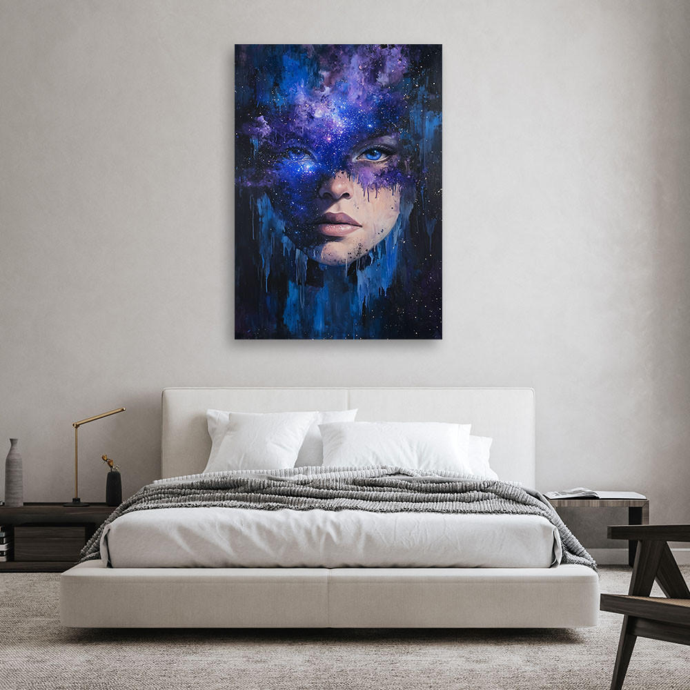 WANDBILD kosmische abstraktion des frauengesichts - Blau, Textil (60/90cm) - Feeby
