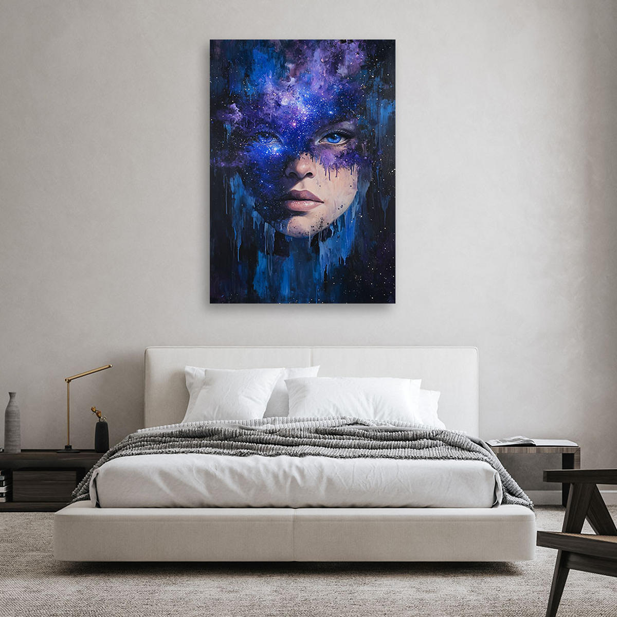 WANDBILD kosmische abstraktion des frauengesichts - Blau, Textil (60/90cm) - Feeby