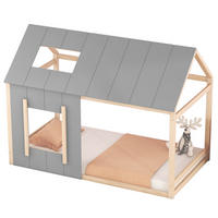 HAUSBETT 90/200 cm Natur/Grau aus Kiefernholz und MDF mit Haus-Design - Naturfarben, Holz (90/200cm) - OKMYHOME