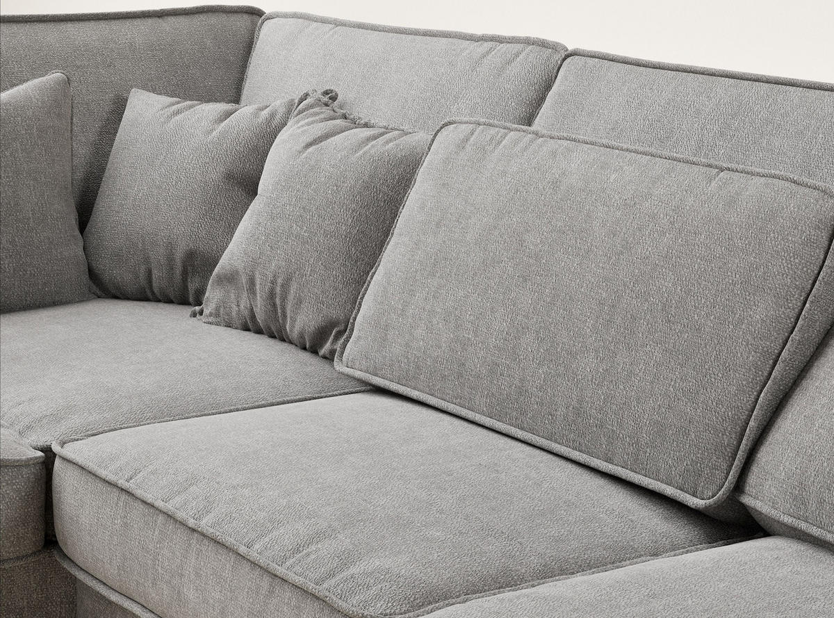 ECKSOFA Kirou Beige grau Chenille-Stoff - Links Seite - Greige/Schwarz, Holz/Holzwerkstoff (225/311cm) - Maison de Reve