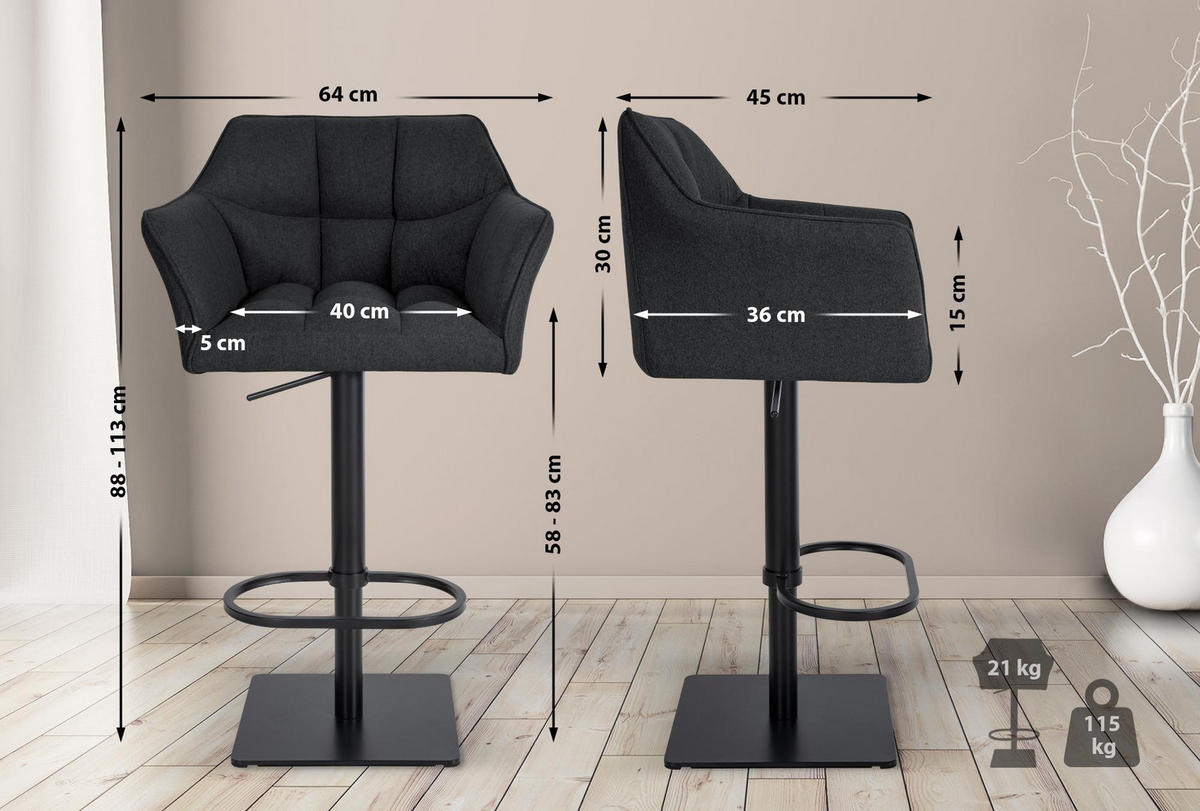 BARHOCKER Filz Anthrazit - Anthrazit/Schwarz, Textil/Metall (64/88/45cm) - CLP
