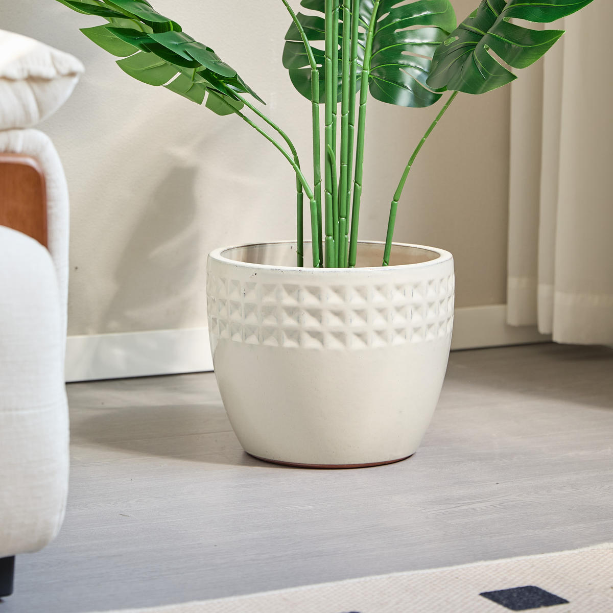 BLUMENTOPF Ø 38,1/30,5/22,9 cm Antikes Weiß (3 Stück) - Weiß, Keramik (38/32cm) - Oxeza