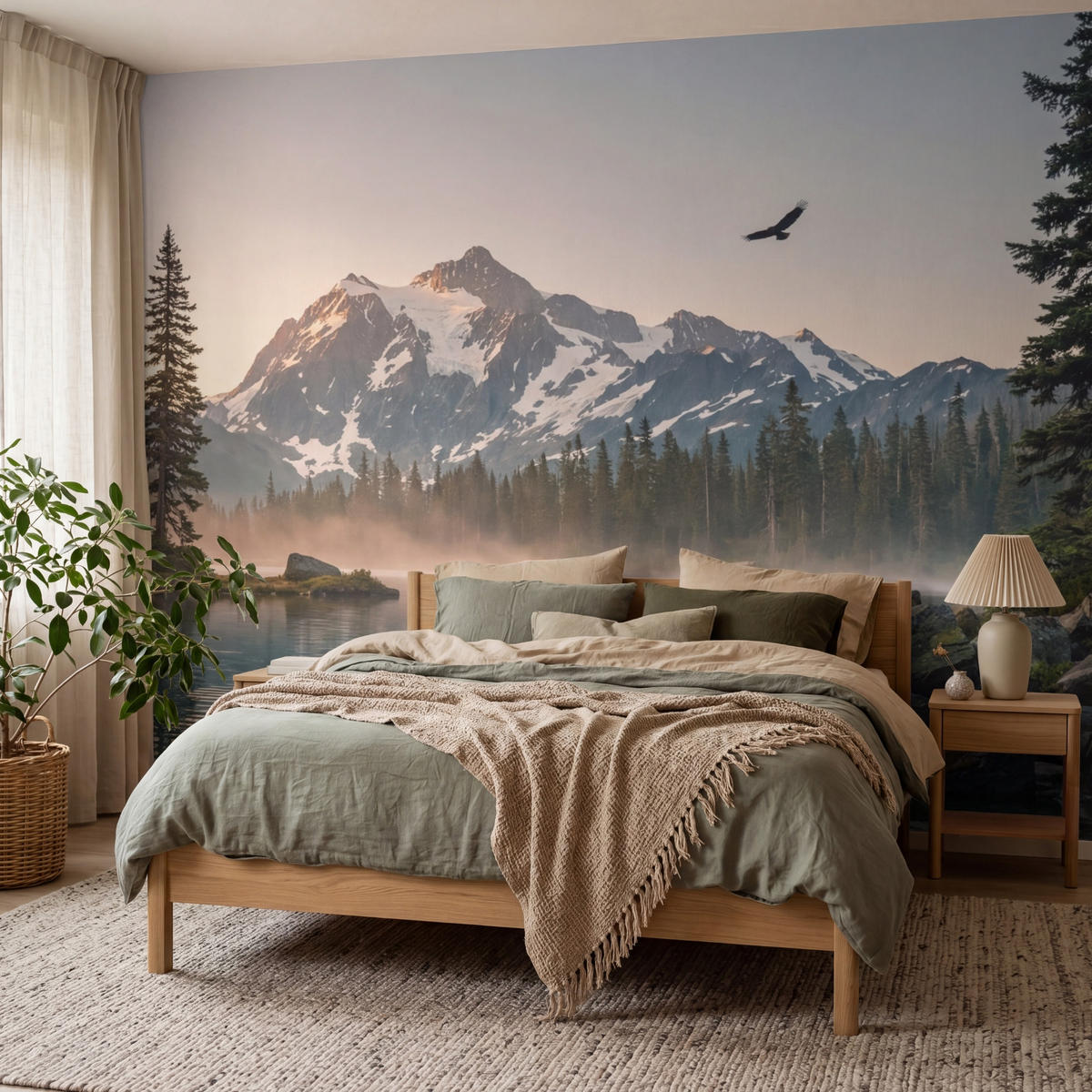 TAPETE - Berge - Wasser - Bäume - 350x260 cm - Multicolor, Papier (350/260cm) - OnlyWow