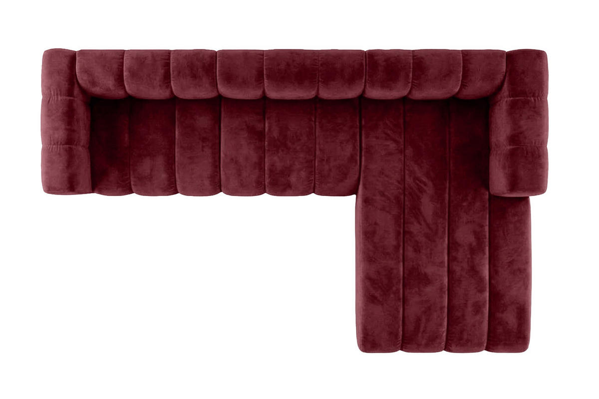 ECKSOFA Modulares In L-Form, Velvet-Stoff Riviera, Rotwein, Rechts, GRAND 318 cm - Dunkelrot, Holz (318/179cm) - Kaiser Möbel