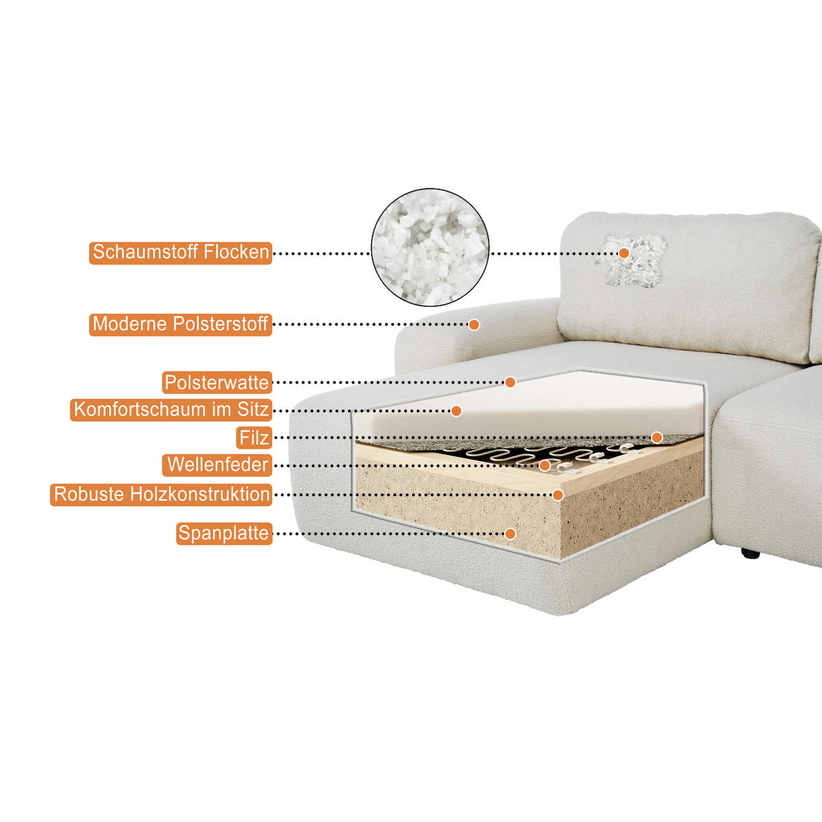 ECKSCHLAFSOFA Noel mit universelle Ottomane, Beige - Beige/Schwarz, Textil (280/163cm) - Beautysofa