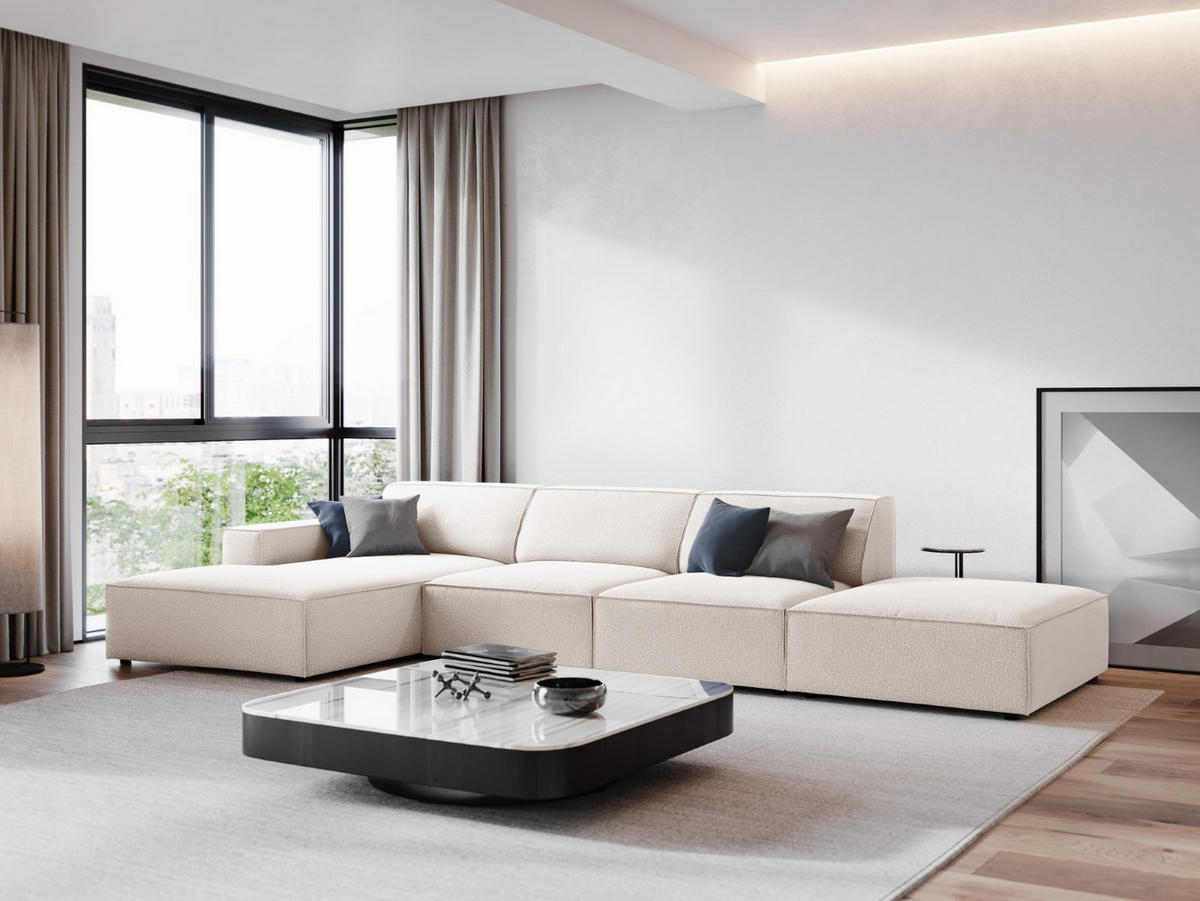 ECKSOFA links Jodie aus strukturiertem Stoff leichtes beige 5 Sitzplätze - Beige, Textil (166/341cm) - Micadoni