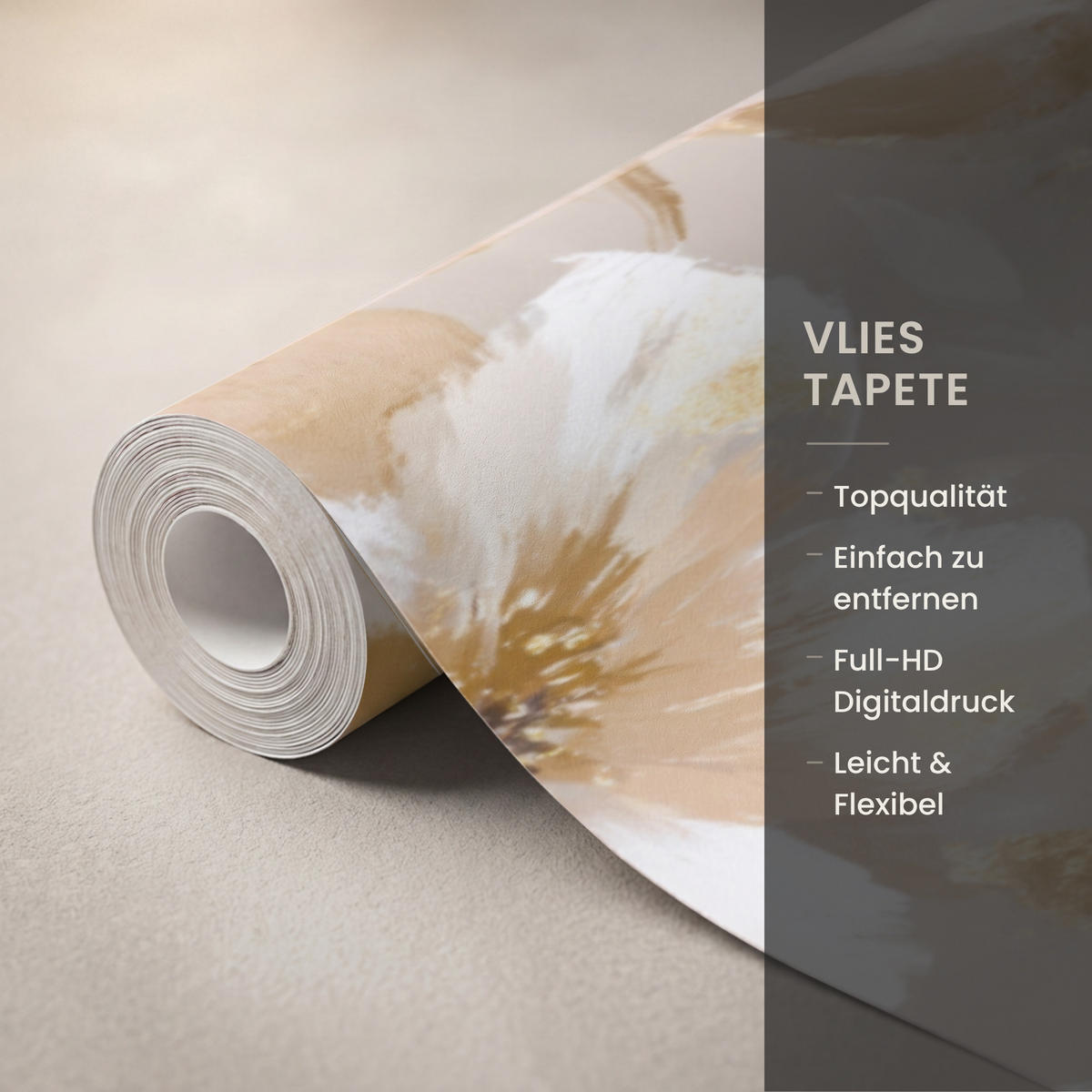 TAPETE - Blumen - künstlerisch - Gold - 280x200 cm - Beige, Papier (280/200cm) - OnlyWow