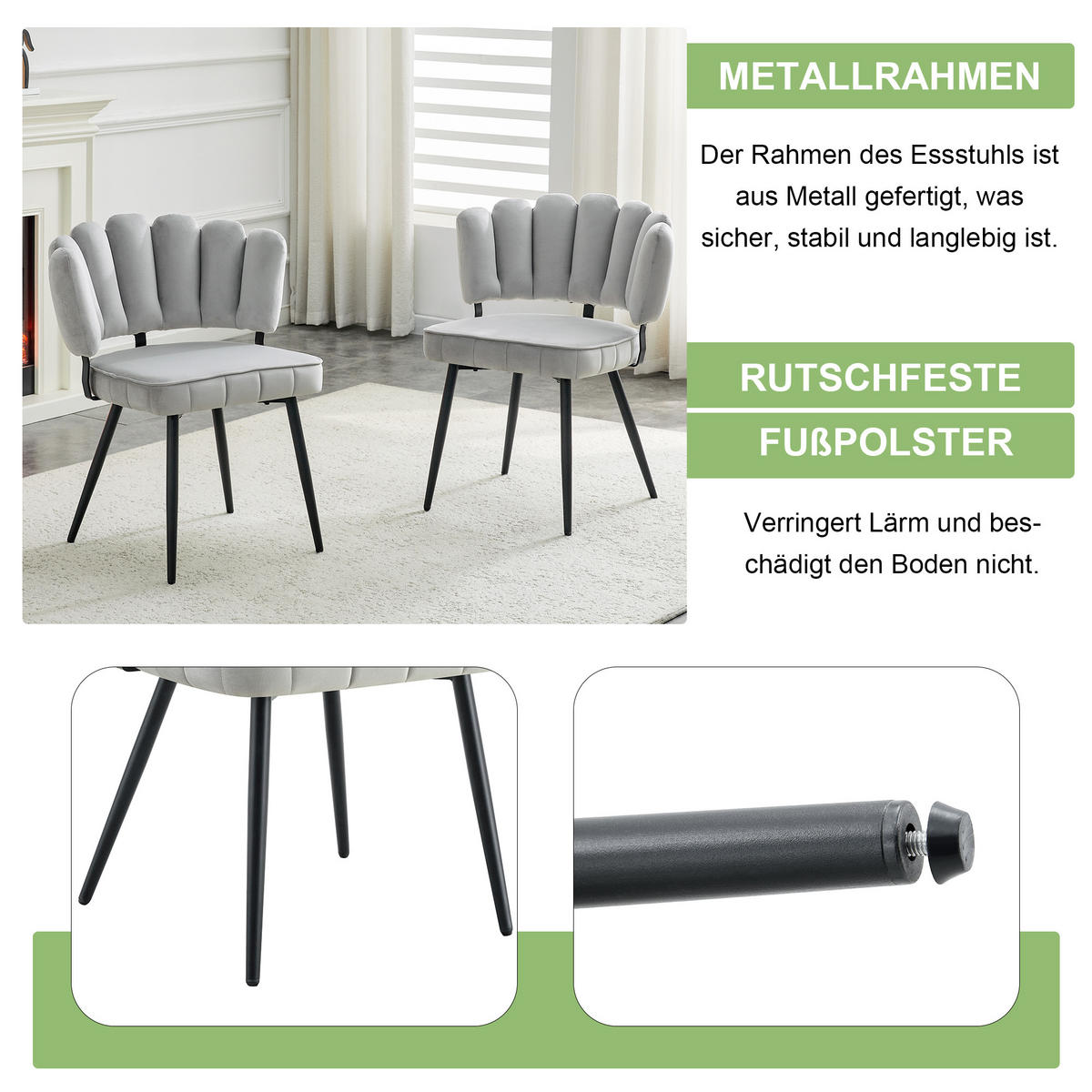 STUHL-SET DE-36559 2 Stück mit Metallbeinen Hellgrau - Grau, Metall (48/80/60cm) - ComfortXL
