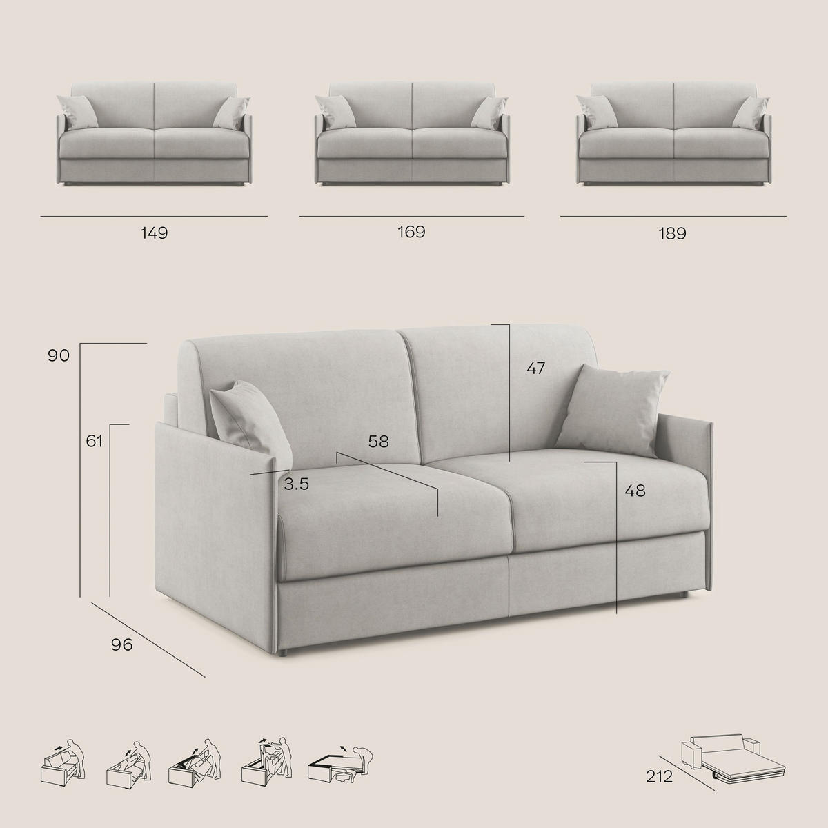 SCHLAFSOFA Evans - Blau, Textil (169/90/96cm) - Divani.store