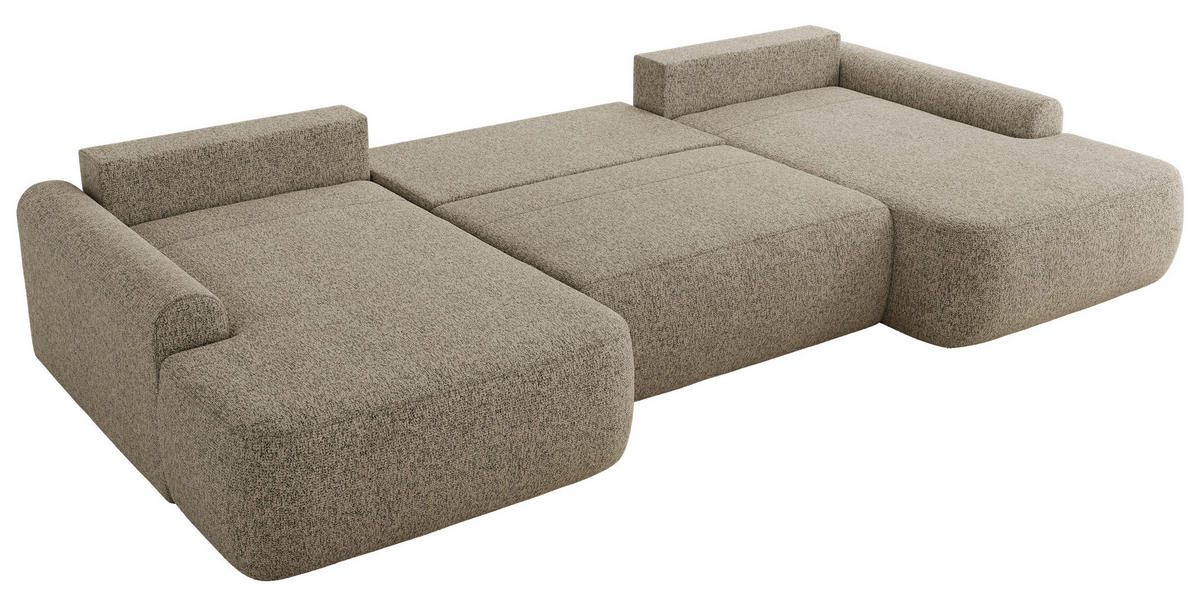 WOHNLANDSCHAFT CUBO U Dunkelbeige Struktur - Ecru/Beige, Kunststoff/Textil (370/100/187cm) - MKS