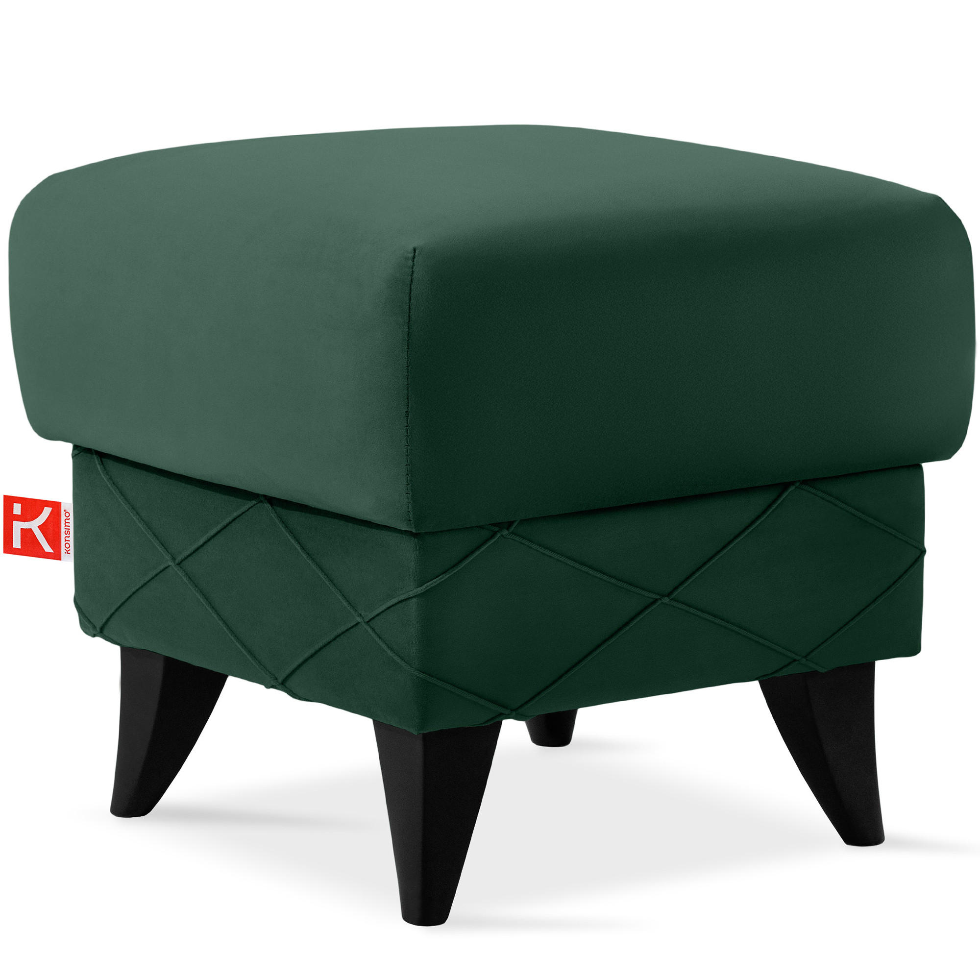 HOCKER GUSTAVO III Fußstütze, Velours, Dunkelgrün - Dunkelgrün, Holz/Holzwerkstoff (53/49/53cm) - KONSIMO®