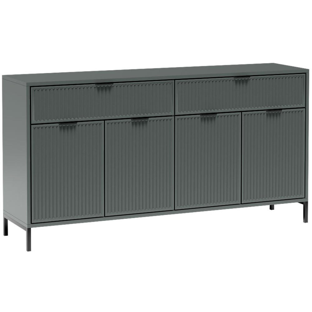 KOMMODE Linna 4D2S grün 165 cm - Dunkelgrün/Schwarz, Holzwerkstoff/Metall (165/86/40cm) - Beautysofa