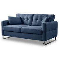 SOFA blau Flachgewebe 2-Sitzer 175 cm, Couch mit Steppoptik - Blau/Chromfarben, Holz/Textil (175/92/94cm) - Inn.Furn