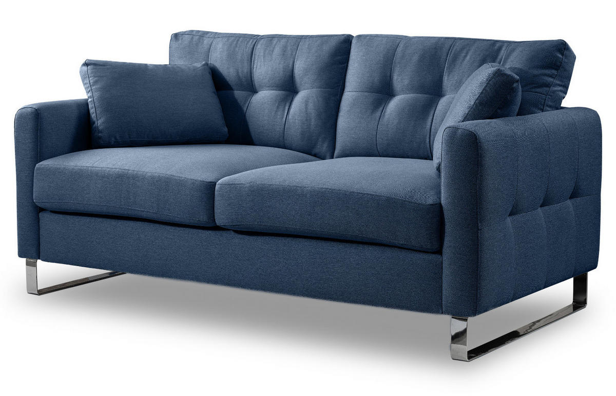 SOFA blau Flachgewebe 2-Sitzer 175 cm, Couch mit Steppoptik - Blau/Chromfarben, Holz/Textil (175/92/94cm) - Inn.Furn