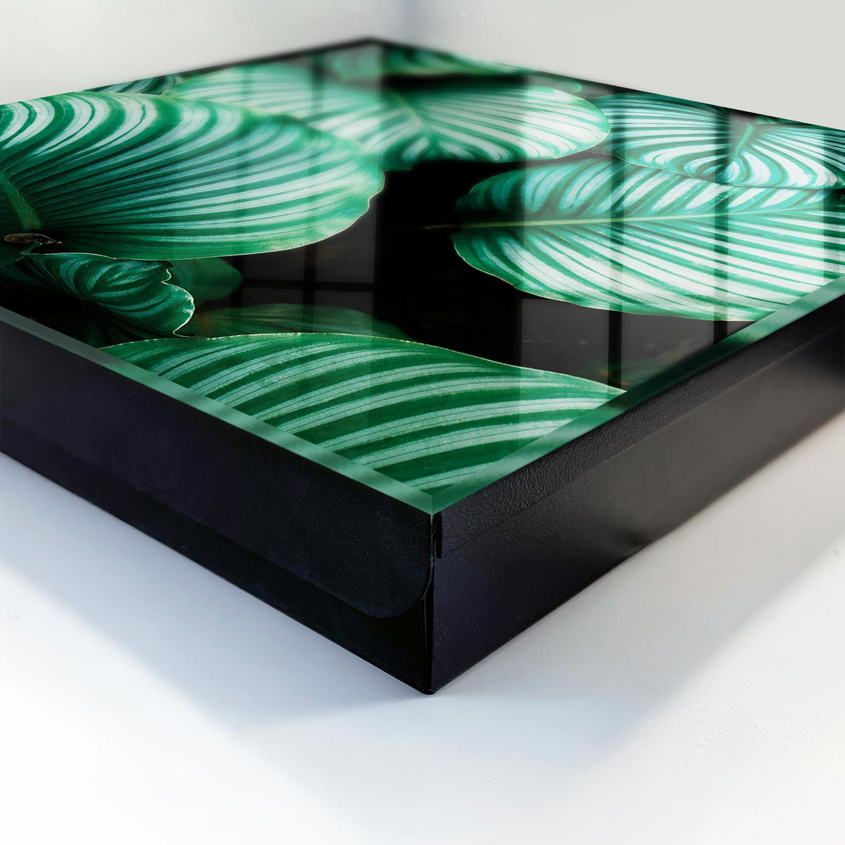 SCHLÜSSELBOX Schwarz 30x30 cm- Türöffnung nach rechts - Grüne Blätter - Grün, Metall (30/30/5cm) - TULUP