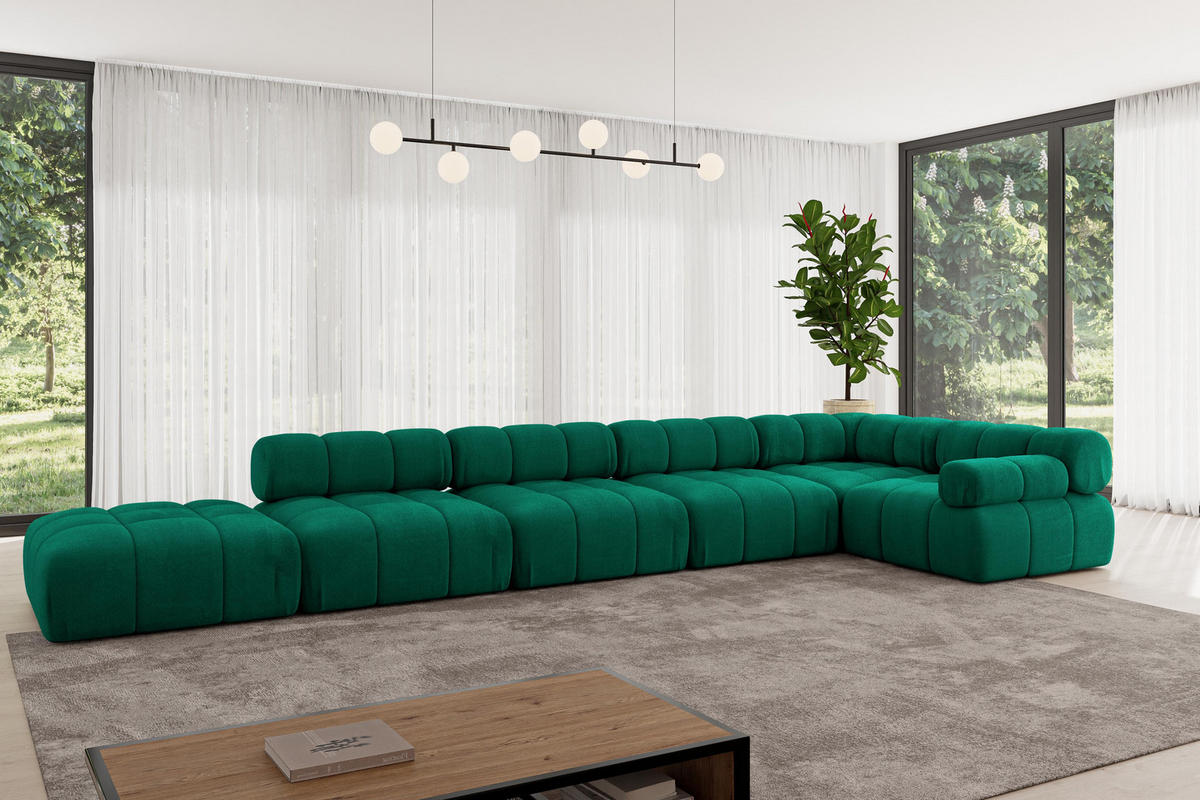 ECKSOFA modulares Sofa Felto-L3 - 475x190x70 cm Dunkelgrün Velours - Dunkelgrün, Holzwerkstoff/Textil (475/190cm) - ALTDECOR