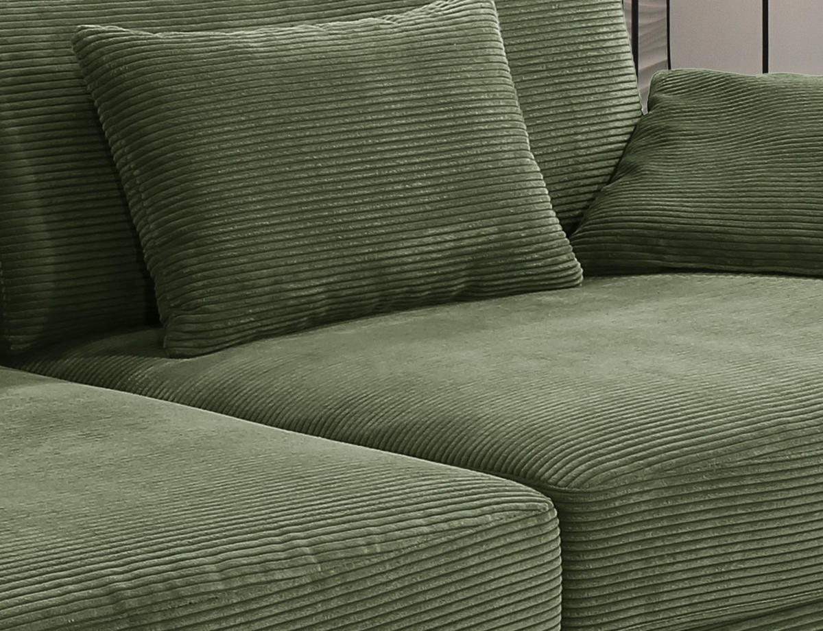 BIG-SOFA mit Federkern B290/T135/H90 cm extratief, Liegefläche 122x240 cm, Cord Grün / 15250 - Schwarz/Grün, Kunststoff/Textil (290/90/135cm) - luma-home