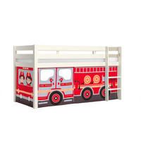 KINDERBETT Karolina 210x114x106 Massivholz Weiß Textilset Feuerwehr - Weiß/Dunkelrot, Holz (90/200cm) - 58aufmkessel