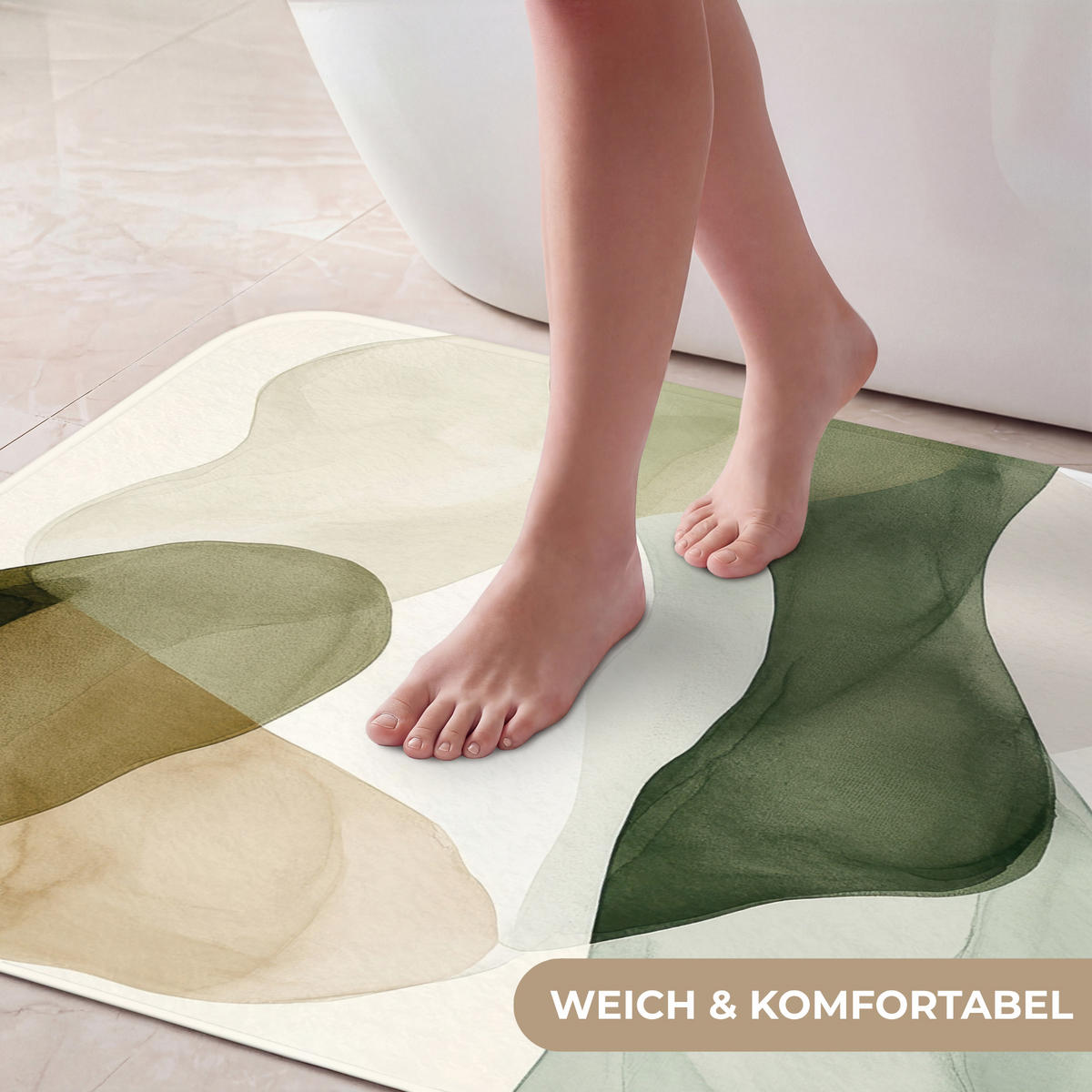 KÚPEĽŇOVÁ PREDLOŽKA Japandi - Abstraktné - Zelené 90x60 cm - zelená, textil/plast (90/60cm) - OnlyWow