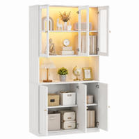 BÜCHERSCHRANK aus MDF 100x35x200 cm Weiß mit Glasvitrine, LED-Beleuchtung und 3 Türen - Weiß, Holzwerkstoff (100/200/35cm) - IVMEU
