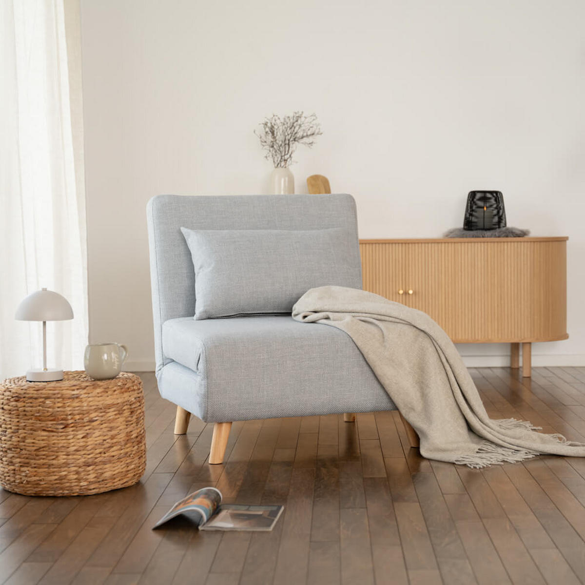 SCHLAFSESSEL ausklappbar mit Schlaffunktion SNOOZE - Beige - Beige, Holz/Holzwerkstoff (75/83/73cm) - Home Deluxe