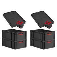 EUROBOX 4x NextGen Color mit Auflagedeckel 22x40x60 cm 44 Liter Schwarz Griffe rot zu - Rot/Schwarz, Kunststoff (40/22/60cm) - PROREGAL