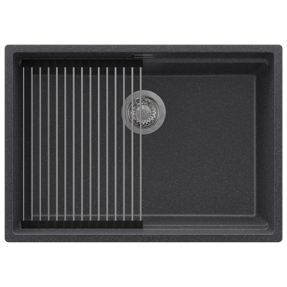 SPÜLBECKEN Praga Slim, 2-er set Anthrazit 66/47 cm 1 Becken + Ablauf-Set + Aufrollbare Abtropffläche ab 70er Unterschrank - Chromfarben/Anthrazit, Kunststoff (66/20/47cm) - Primagran