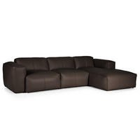 3-SITZER ECKSOFA mit Longchair - Dunkelbraun/Schwarz, Leder (284/173cm) - home24