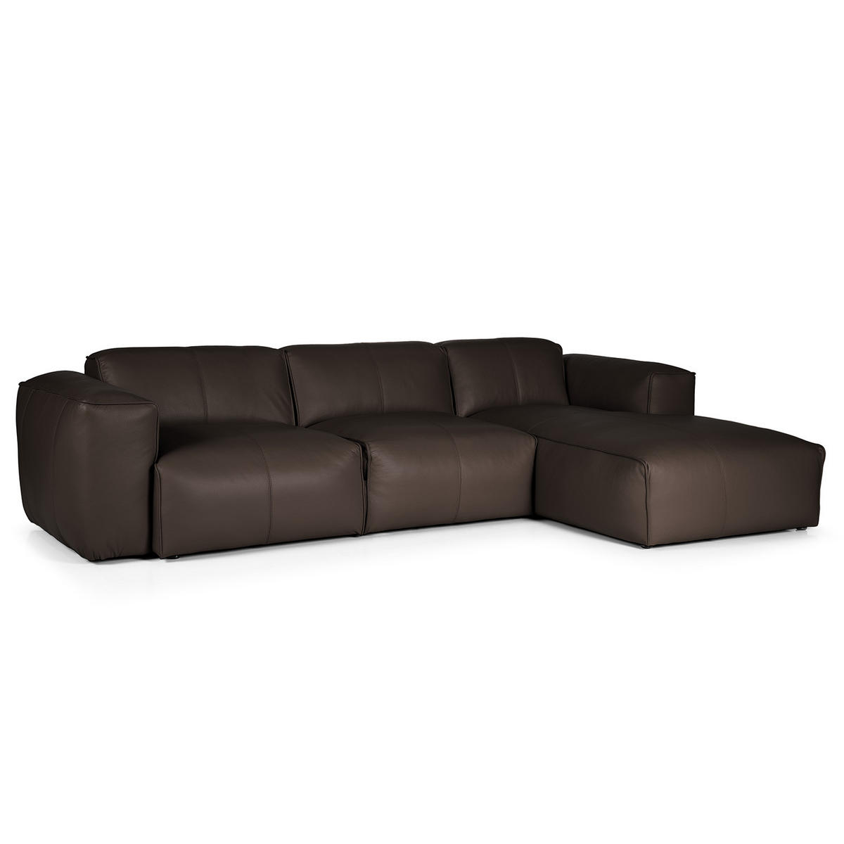 3-SITZER ECKSOFA mit Longchair - Dunkelbraun/Schwarz, Leder (284/173cm) - home24