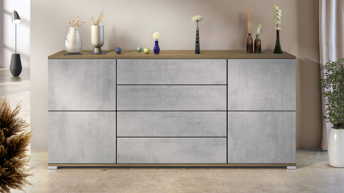 SIDEBOARD Rova Beton Oxid Optik - Hellgrau, Holzwerkstoff (166.5/75.5/35cm) - Vladon