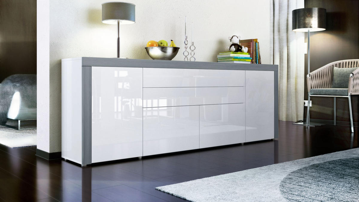 SIDEBOARD La Paz Weiß Hochglanz / Avola-Anthrazit - Weiß Hochglanz, Holzwerkstoff (200/72/35cm) - Vladon
