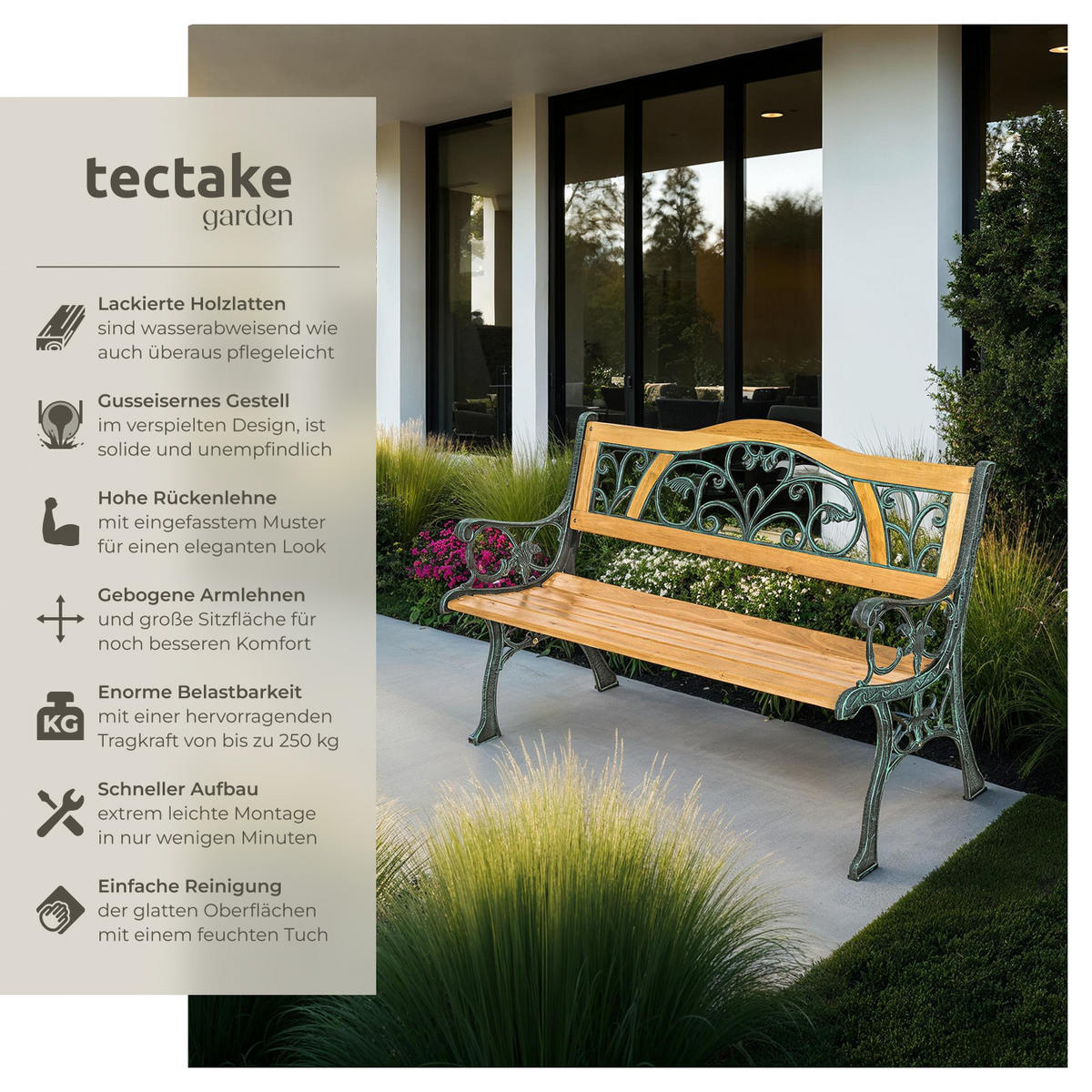 GARTENBANK Kathi,124 x 60 x 83 cm,braun - Braun, Holz (60/38/124cm) - tectake