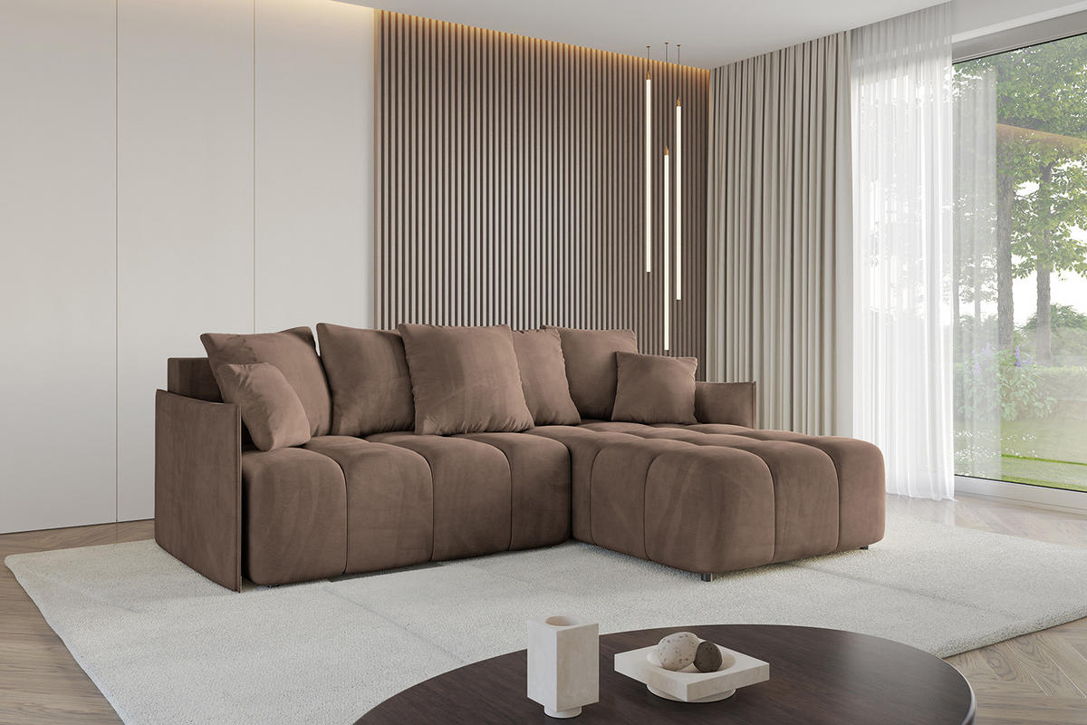 ECKSOFA mit Schlaffunktion und Bettkasten LONLI-L 242x175x88 Braun Velours - Braun, Holzwerkstoff/Kunststoff (242/175cm) - ALTDECOR
