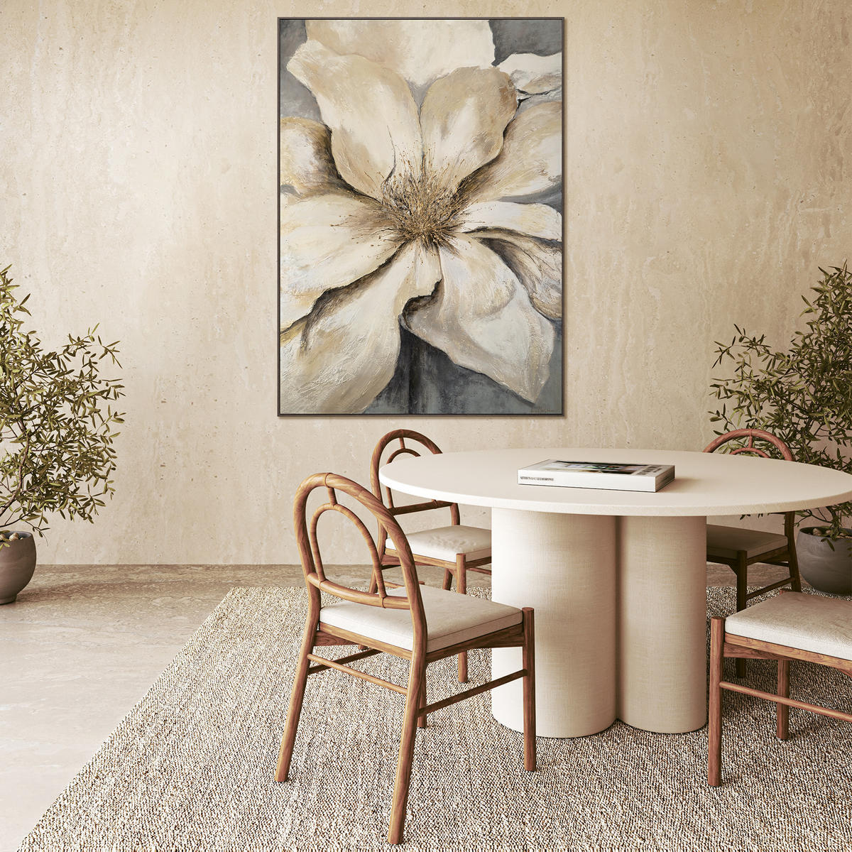 GEMÄLDE Goldene Blüte Schattenfugenrahmen Grau 140x100 cm - Grau, Holz (140/100cm) - YS-art gallery