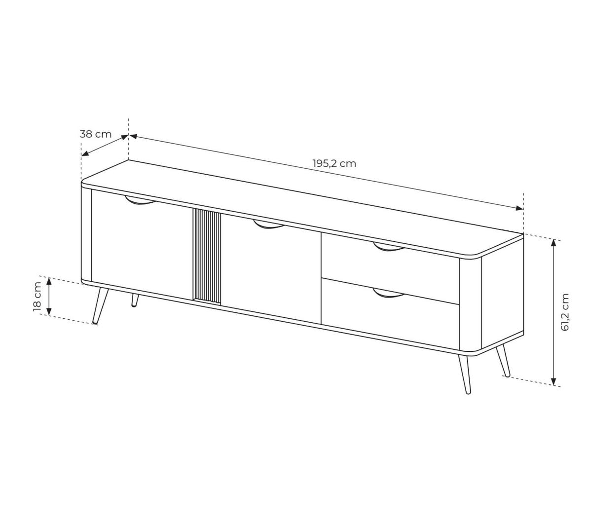 TV-LOWBOARD VERIS Braun 195x38x61 cm - Braun, Holzwerkstoff (195/61/38cm) - FURNLUX