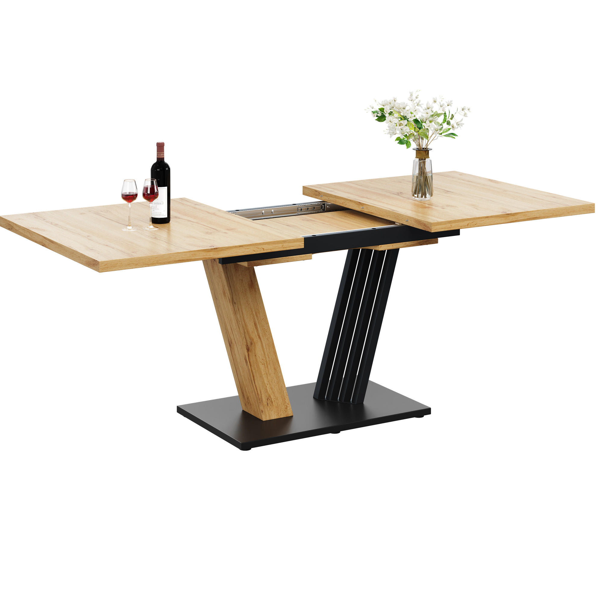 AUSZIEH-ESSTISCH MDF in Holzoptik, 120/160/80/76 cm, verstellbare Füße, Naturfarben - Naturfarben, Holzwerkstoff (120/80/76cm) - Redom
