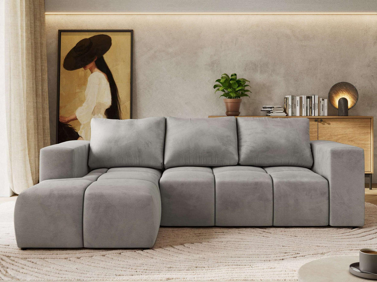 ROHOVÁ SEDAČKA MONIVA L - Světle šedá Samet - Levá Strana - černá/světle šedá, textil/plast (164/266cm) - MKS
