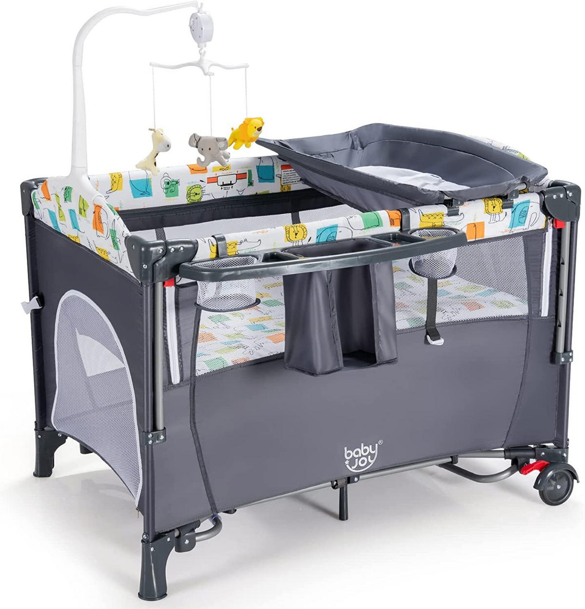 BABYBETT 5 in 1 Babyreisebett Grau - Grau, Textil - COSTWAY