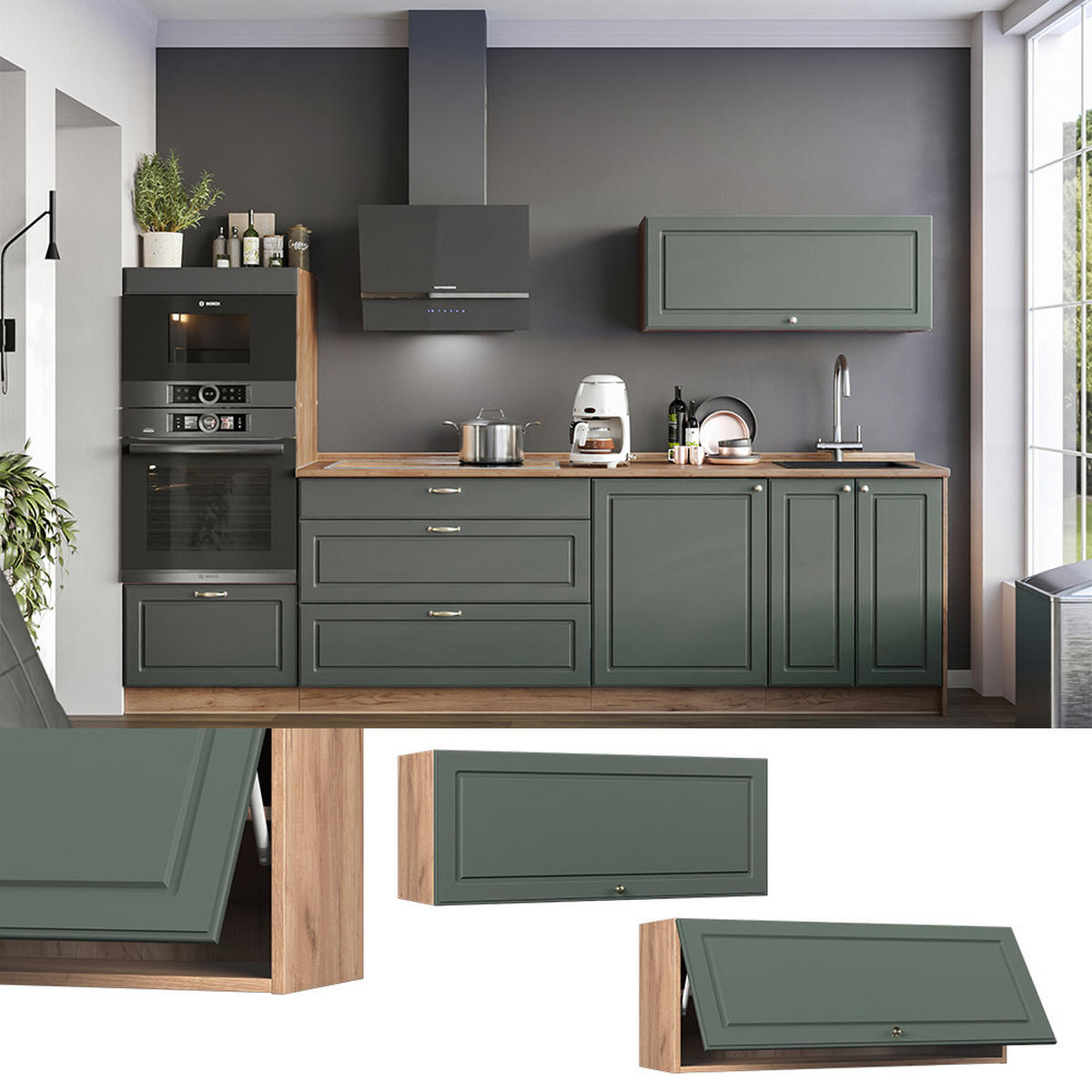 NÁSTENNÁ SKRINKA Fame-Line, Zelený a zlatý vidiecky dom/Dub Goldkraft, 100 cm - zelená/dub medový, kompozitné drevo (100/40/34.1cm) - Vicco