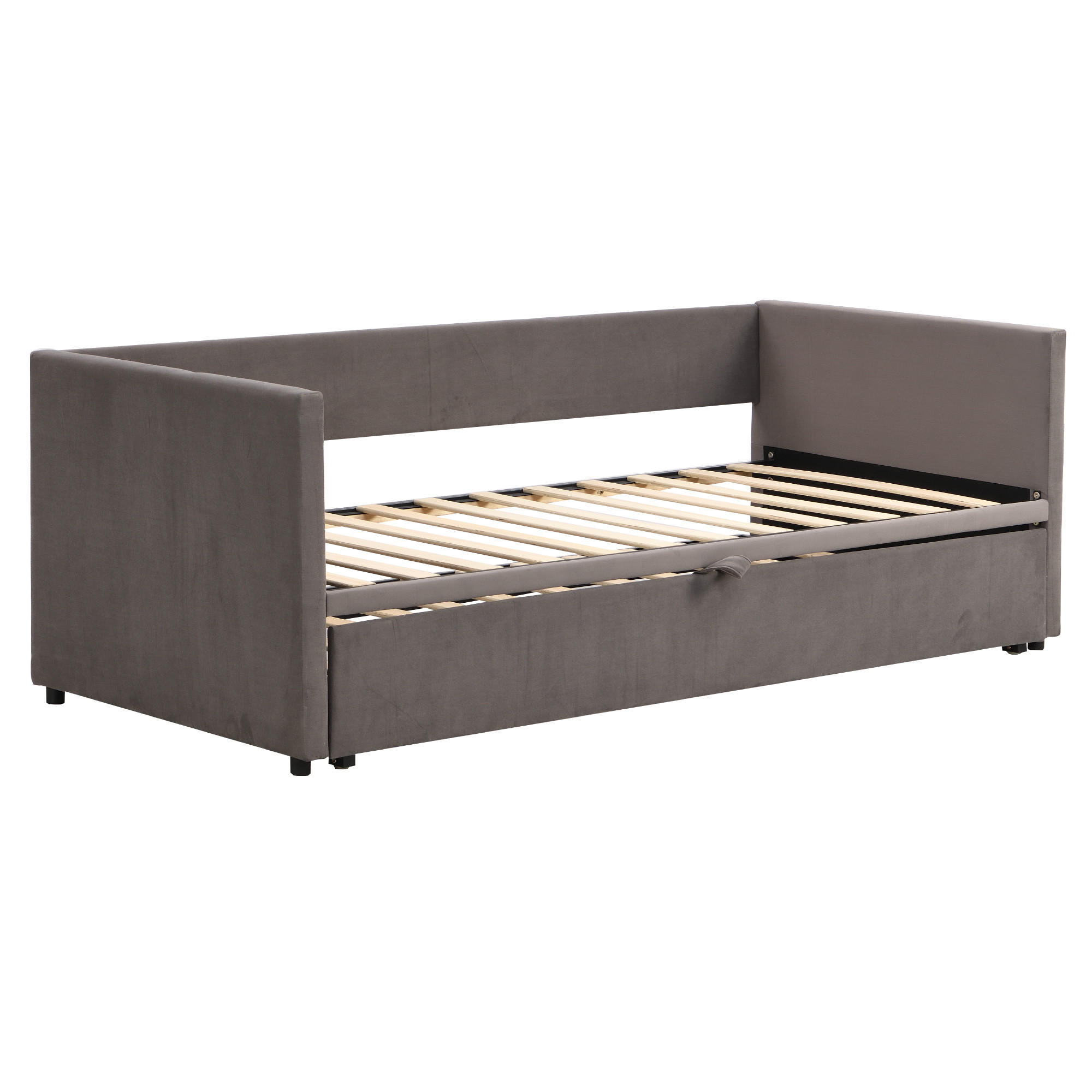 SCHLAFSOFA ausziehbar 90x200/180x200 cm Samt Grau mit Lattenrost - Grau, Metall (90/200cm) - Meubliv