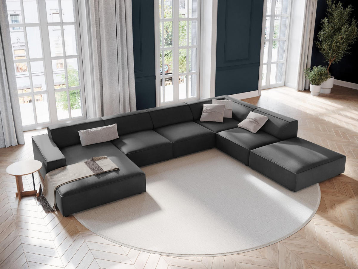 PANORAMASOFA rechts Jodie aus Samt grau 7 Sitzplätze - Grau, Textil (262/70/364cm) - Micadoni