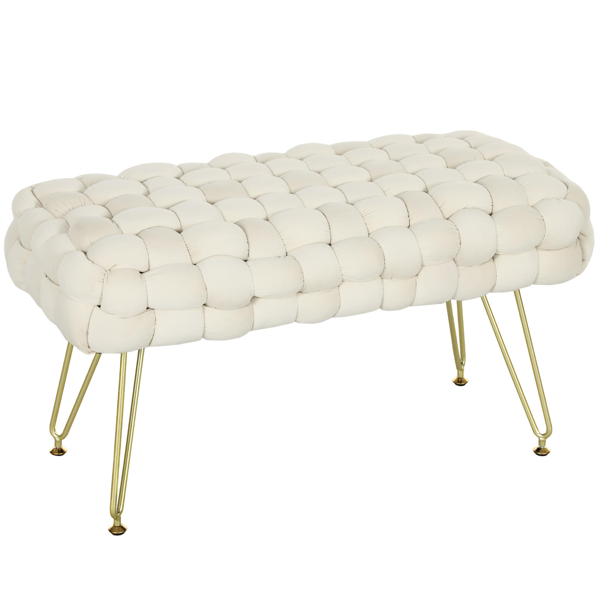 SITZHOCKER DE-07206 mit Metallbeinen und Polsterung Cremeweiß - Creme, Holz/Textil (38/41.5/76cm) - ComfortXL