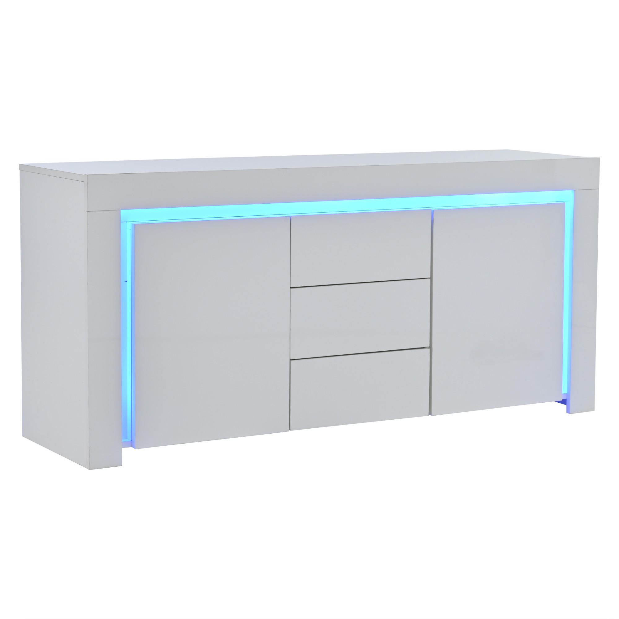 Urban Meuble SIDEBOARD 140 cm 2 dvířka, 3 zásuvky, LED osvětlení, vysoký lesk, bílý a černý Nastavitelné police