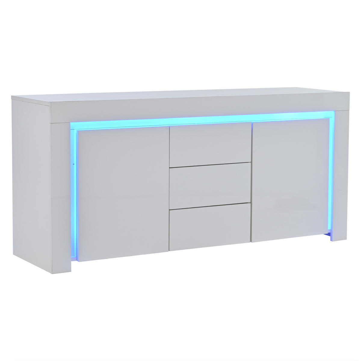 SIDEBOARD 140 cm 2 Türen, 3 Schubladen, LED-Beleuchtung, Hochglanz, Weiß & Schwarz Verstellbare Einlegeböden - Weiß Hochglanz, Holzwerkstoff (140/65/40cm) - Urban Meuble
