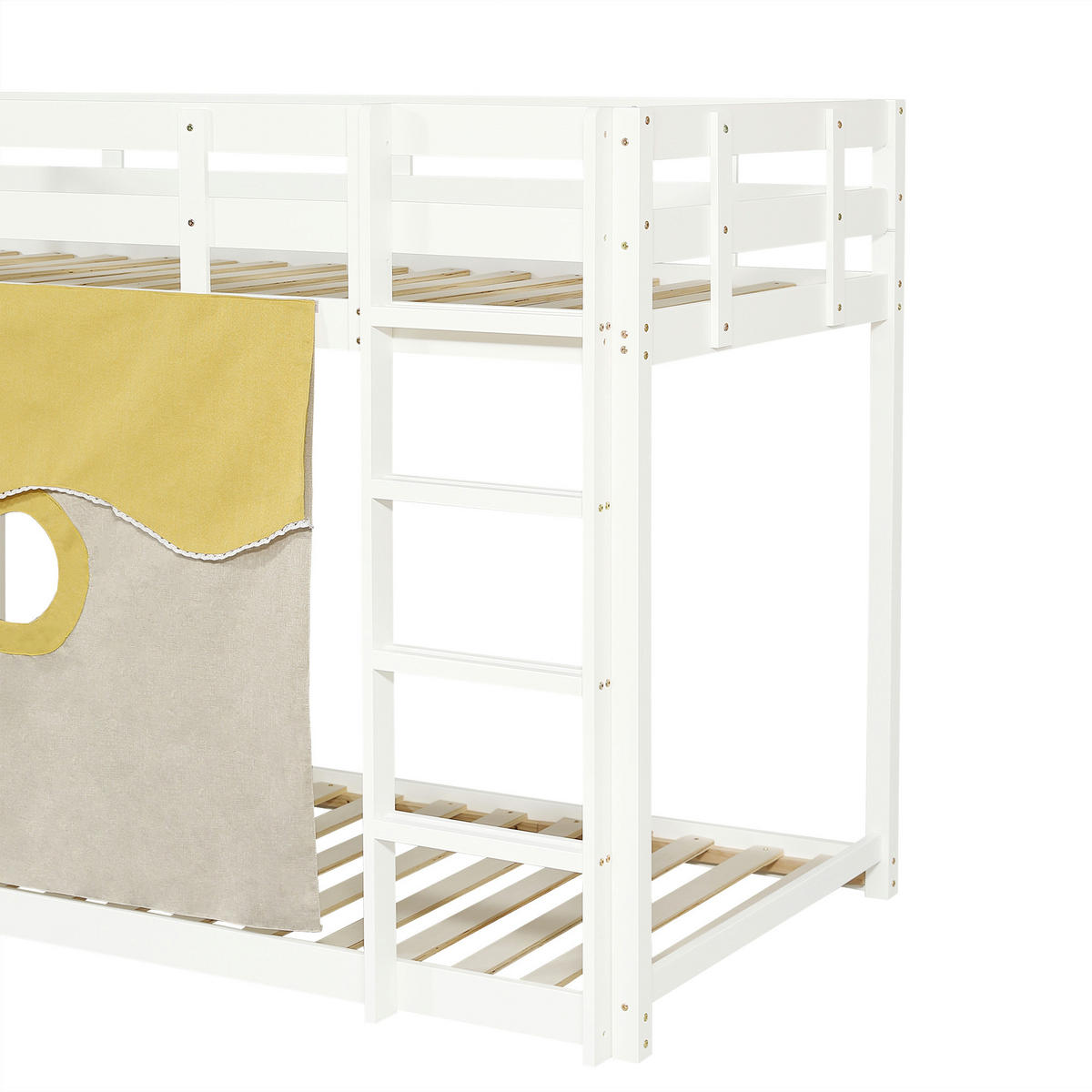 ETAGENBETT 90/200 cm & 90/200 cm in Weiß Kinderbett mit Treppe, Rutsche und Bettvorhang - Weiß, Holzwerkstoff (90/200cm) - STILVORA