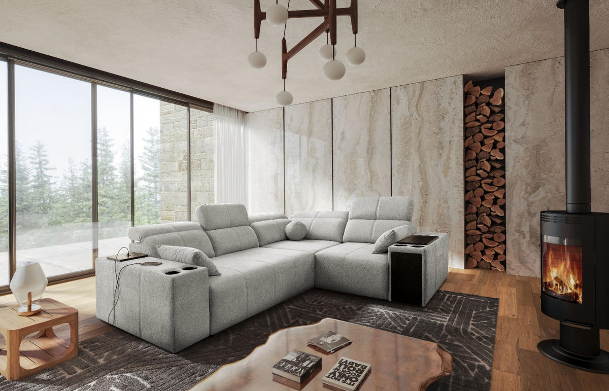 ECKSOFA Mit Schlaffunktion USB Und Verstellbarer Rückenlehne Mindy II Hellgrau Rechts - Hellgrau, Holz/Textil (288/219cm) - Kaiser Möbel