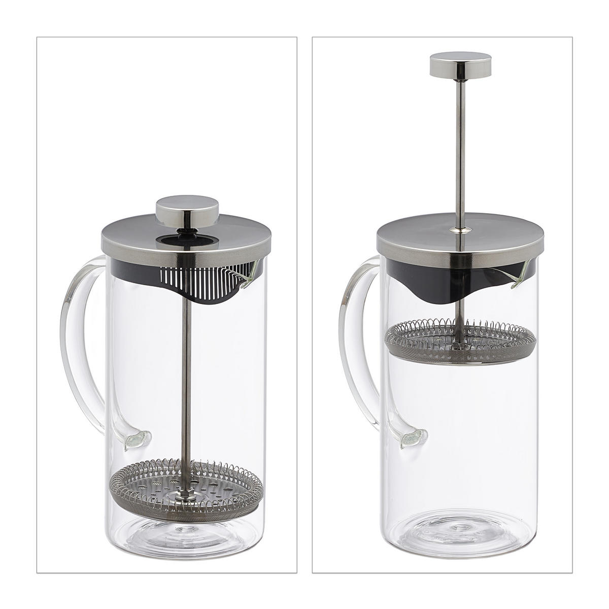 KAFFEEBEREITER - Transparent, Glas/Metall (15/17.5/9cm) - Relaxdays