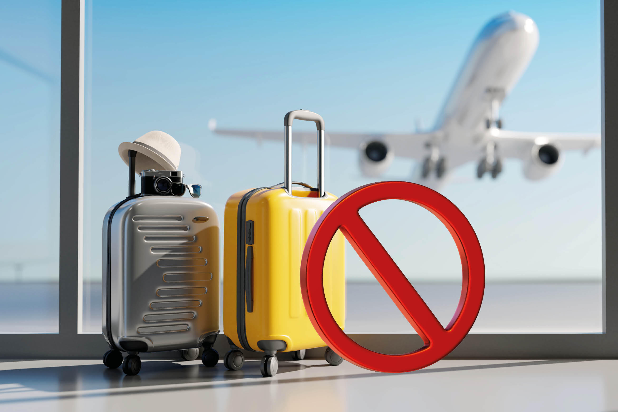 Ein Verbotsschild, das besagt: "Gepäck nicht erlaubt", deutlich sichtbar in einem Eingangsbereich.