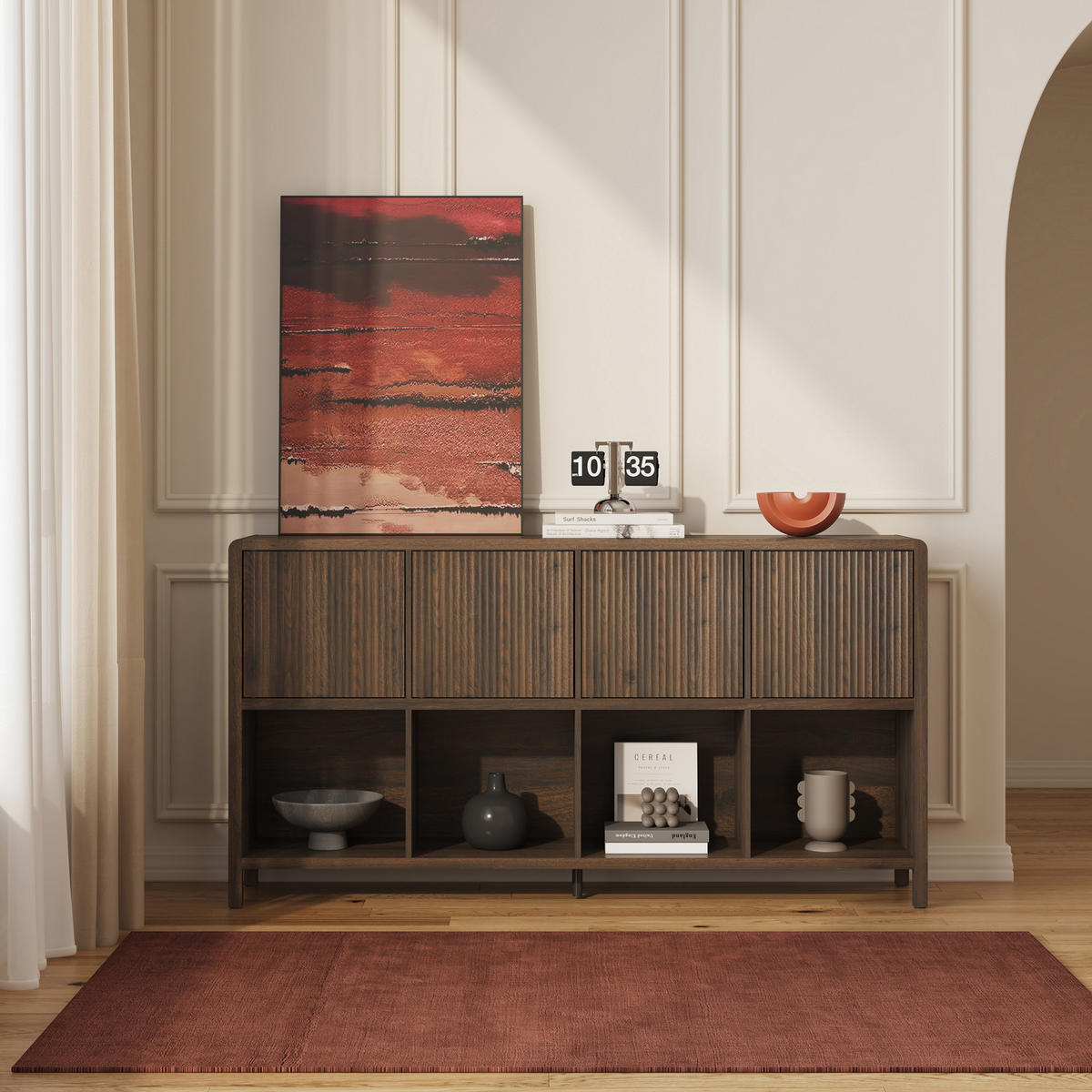 SIDEBOARD Lukkodso - Walnussfarben, Holzwerkstoff (145/76.5/30cm) - [en.casa]