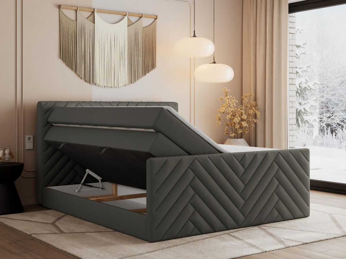 BOXSPRINGBETT PARIS KING DUO - 120/200 - Grau Kunstleder - H3 - Grau, Holz/Textil (120/200cm) - MKS